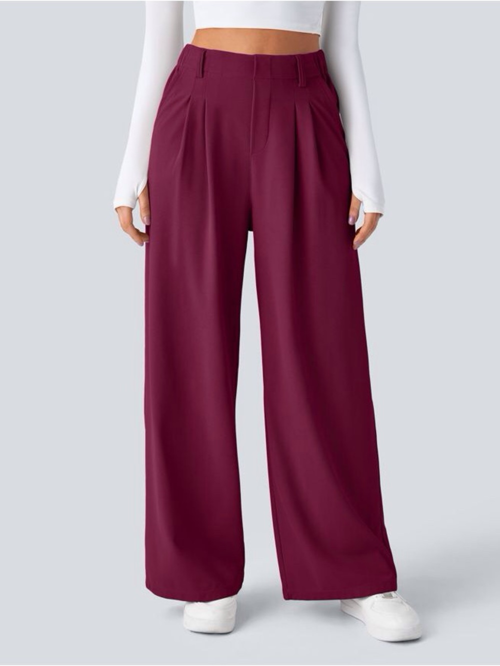 Halara Waffle Wide-Leg High-Waist Pants in Burgundy - Picture 4 of 5